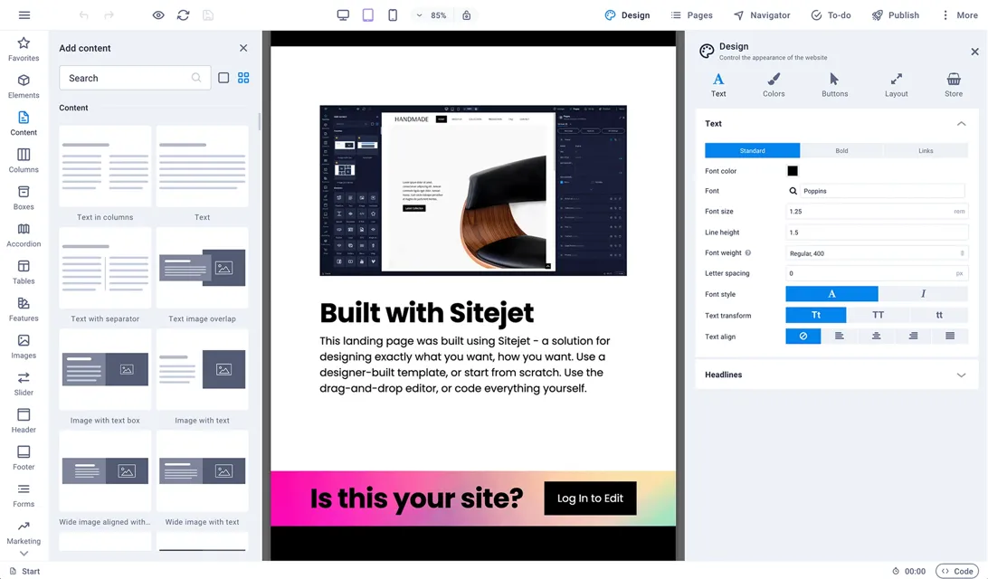 Sitejet Builder Interface